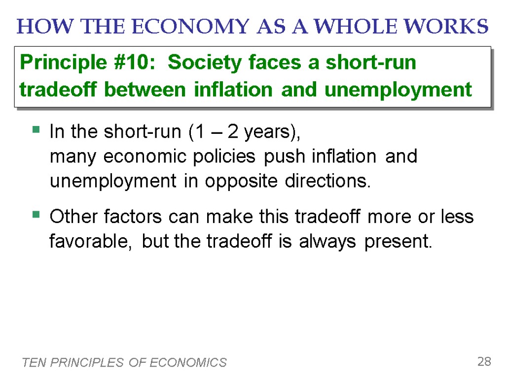 TEN PRINCIPLES OF ECONOMICS 28 HOW THE ECONOMY AS A WHOLE WORKS In the